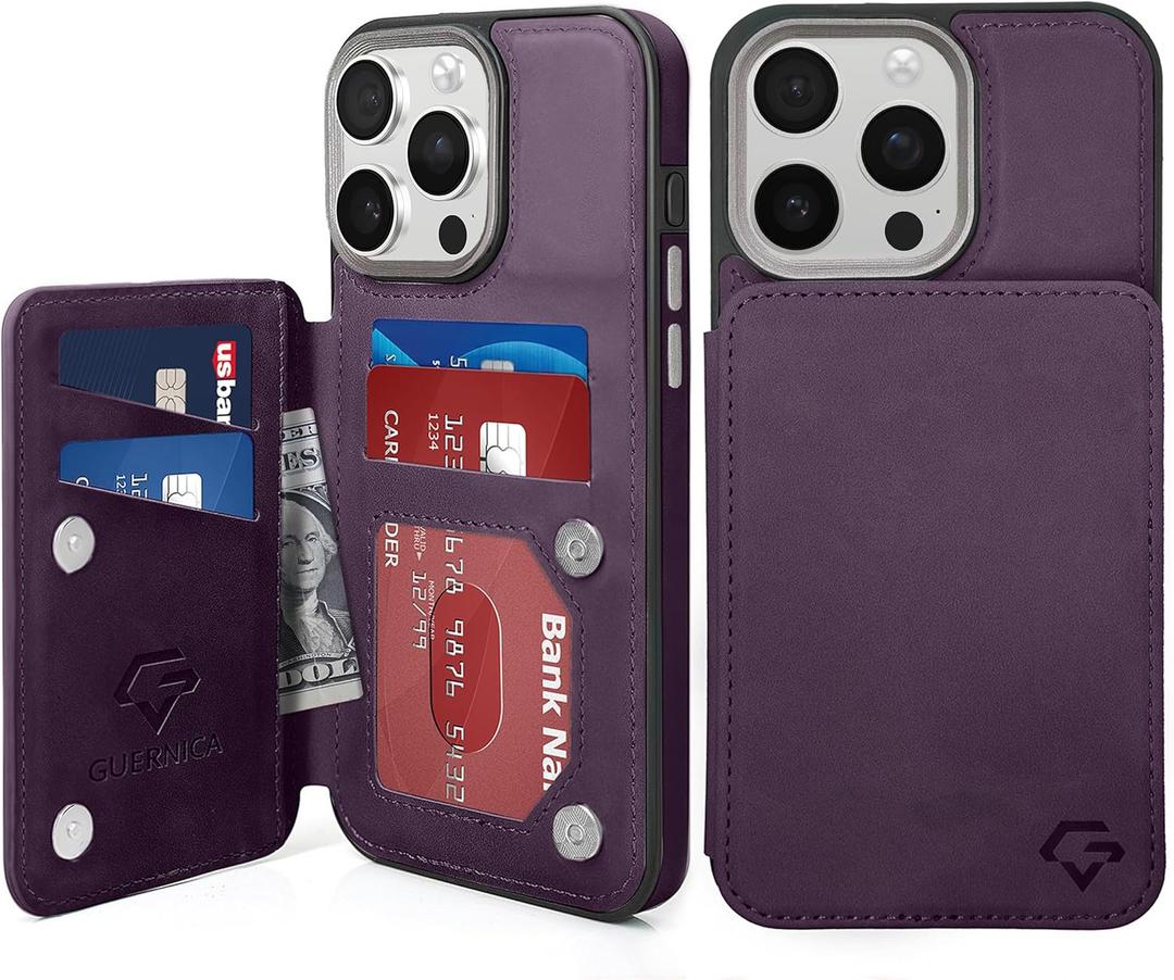 GUERNICA for iPhone 16 Pro Wallet Case with RFID Blocking Card Holder for Women Men, Kickstand Shockproof Phone Case for iPhone 16 Pro(6.3"),Dark Purple
