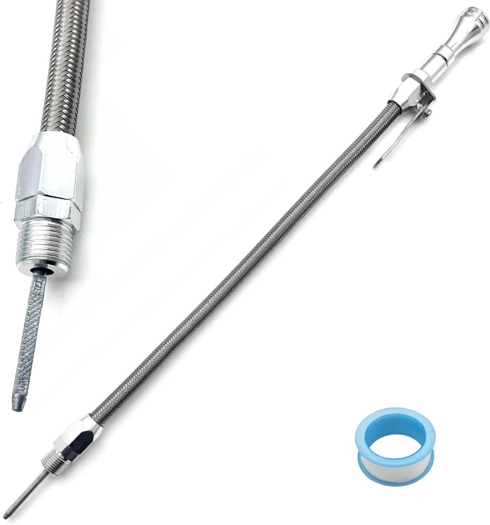 Stainless Steel Flexible Oil Dipstick Tube Kit Screw-in Mount Oil Pan for Ford SB 289 302 351W BB 429 460