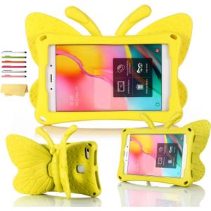 Kids Case for Amazon Kindle Fire HD 8 Tablet (8th/7th/6th Generation, 2018/2017/2016) 8" with Handle Folding Kickstand Kid-Proof Shockproof EVA Foam Lightweight Stand Cover, Yellow Butterfly