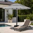10ft Patio Umbrella, 3-Tier Vented Outdoor Table Umbrella with 8 Sturdy Fiberglass Ribs, Windproof Market Umbrella with Push Button Tilt and Crank, UV Protection for Deck, Pool, Light Gray