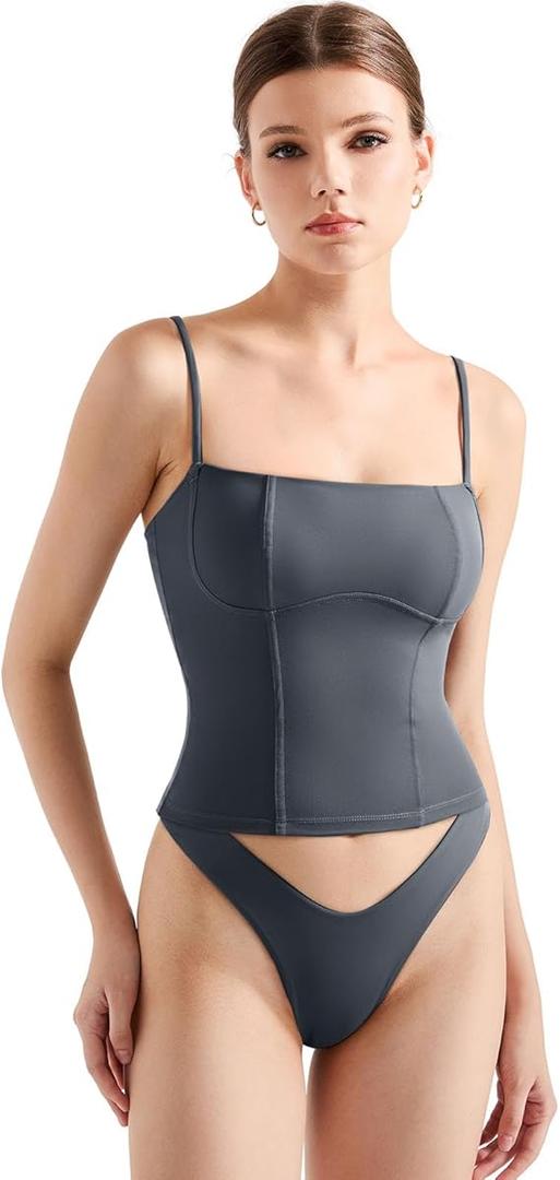 SUUKSESS Women Bustier No Boning Corset Tops Fitted Going Out Y2k Cami Tank Tops, Medium