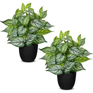 14.5" Artificial Plants Indoor Home Decor, Fake Potted Silk Plants for Shelves Living Room Decorative, Small Artificial Office Desk Plant in Pots, Faux Potted Greenery Tropical House Plant, Set of 2