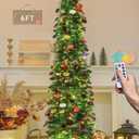 HMASYO 6 FT Pop Up Christmas Tree with 100 LED Lights & Remote, Green Christmas Tinsel Tree, Collapsible Artificial Pencil Tree for Home Office Party Decor, USB Powered Timer Lights, Easy Assembly