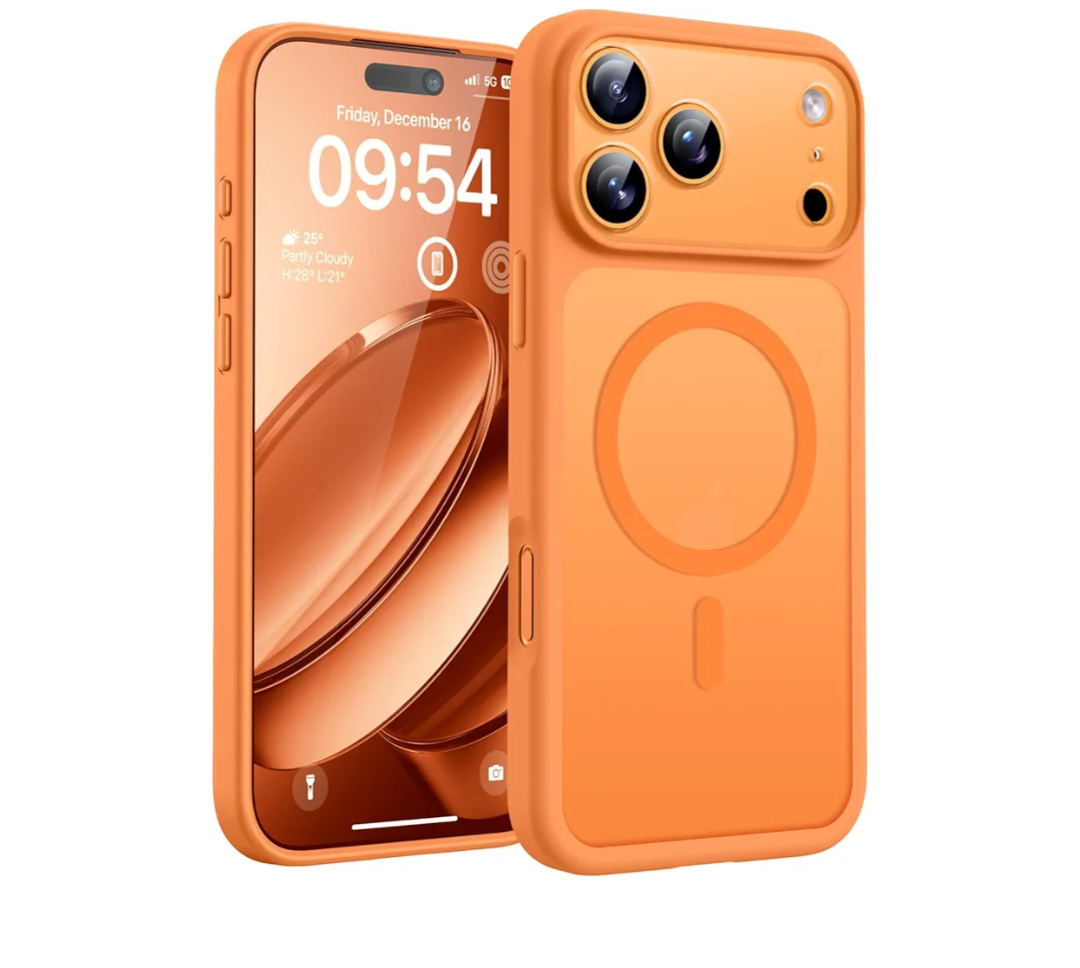TOCOL for Phone 17 Pro Max Phone Case, Built-in Magnetic Ring, Compatible with Magsafe, Full Camera Protection, Translucent Matte Phone Case for 17 ProMax 6.9 inch (Orange)