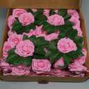 Bright Creations 136-Piece Artificial Flowers Crafting Kit with 60 3-Inch Foam Roses, 60 Stems, and 16 Plastic Leaf Bundles for Table Centerpieces, Faux Floral Arrangements, and Fake Bouquets (Pink)