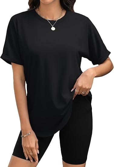 Womens Oversized T Shirts Business Casual Shirt Crewneck Short Sleeve Tops Loose Fitting Fashion Workout Tops Trendy Large
