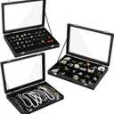 Sasylvia 3 Pcs Large Size Jewelry Display Box Glass Display Cases, Necklace Organizer Box, Earrings Ring Holder 13.8 x 9.5 x 2 Inches (Black)