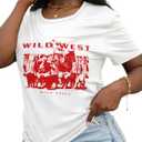 Hilinker Women's Funny Graphic Tees Summer Cute Tops Casual Loose Short Sleeve T Shirts White Red Wild West Small
