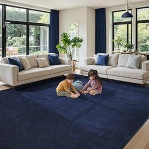 7x10 Large Area Rugs for Living Room Bedroom, Soft Memory Foam Modern Indoor Fuzzy Shaggy Rug, Low Pile Carpet for Kids Room Nursery Home Decor, Blue
