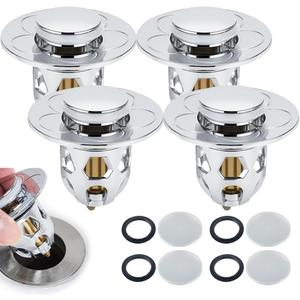 4Pcs Bathroom Sink Stopper Pop Up Sink Drain Strainer for 1.33-1.57in Drain Hole Push-Type Washbasin Drainer Filter with Hair Catcher Basket for Kitchen Bathroom