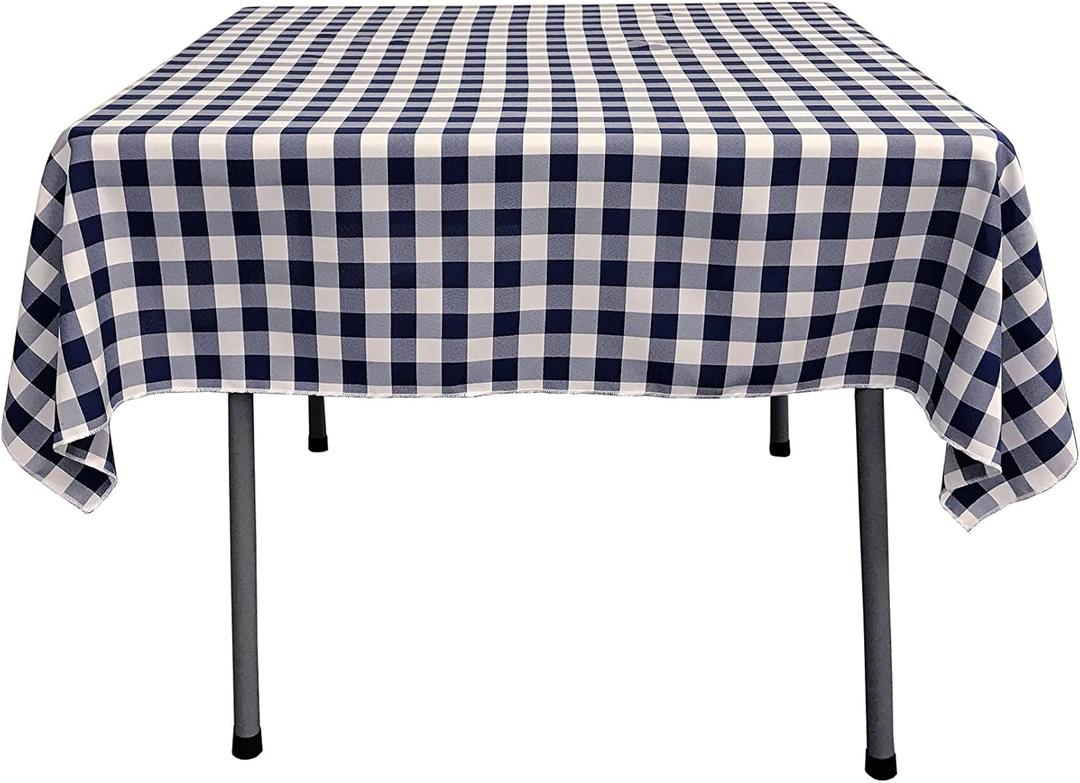 LA Linen Gingham Tablecloth - Checkered Tablecloth for Parties, Picnics & More - Farmhouse Tablecloth - Spring Tablecloth - Picnic Tablecloth - Cloth Tablecloths for Square Tables - 58"x58" Navy (Navy and White)
