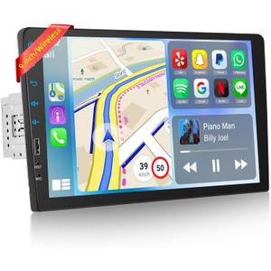 9 inch Wireless CarPlay Single Din Car Stereo 1 Din Touch Screen Car Play Android Auto Radio with Mirror Link/1080P/EQ Audio/SWC/Bluetooth/ 7 Collor Buttons +Backup Camera