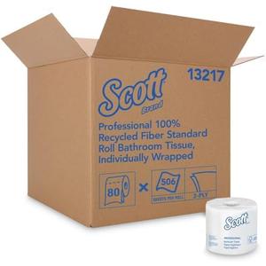 Scott Kimberly-Clark Professional 13217 100% Recycled Fiber Roll Bathroom Tissue- 550 Sheets/Roll- 80/Carton