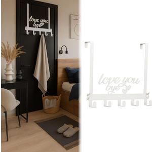 Valentine Day over Door Towel Rack with 5 Hook Detachable Towel Holder Organizer Metal Cloth Hanger Farmhouse Wall Decor Love You Bye Sign Gift for Housewarming Living Room Decoration(White)