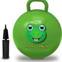 Flybar Hopper Ball for Kids, Inflatable Bouncy Ride-On Ball w/ Handle for Indoor & Outdoor Active Play, Includes Pump, Jump Ball Toy for Boys & Girls, Supports Up to 165 lbs, Ages 3+, 18-Inch, Small (Frog Green)