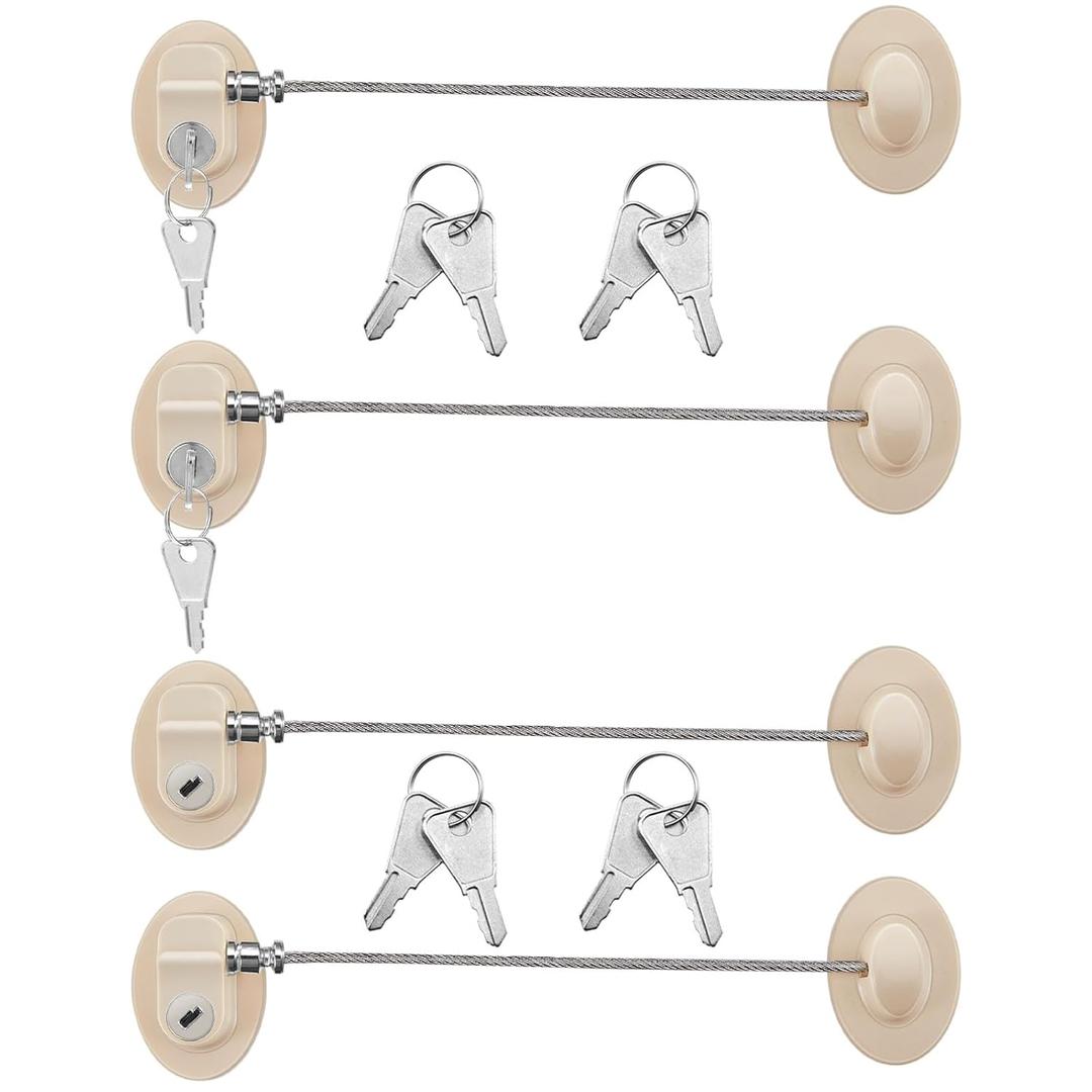Hotop 4 Pack Cabinet Locks with Keys Mini Fridge Refrigerator Locks for Kids Toddlers Self Adhesive Child and Baby Proofing Safety for Deep Freezer Drawers Doors Latch (Light Brown)
