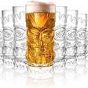 Hacaroa 8 Pack 17 Oz Plastic Tiki Cups, Clear Tiki Cocktail Mug Luau Cup Hawaiian Party Drinking Tumblers for Lemonade, Mixed Drinks, Halloween, Modern Bar, Picnic, Restaurant Supplies