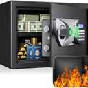 BlackSmith Home Biometric Safe 1.0 Cub - Fingerprint Recognition Box With Keys, Keypad Lock, LCD Display, Dual Alarm System - Wall Mount Cabinet for Jewelry and Valuables, Black