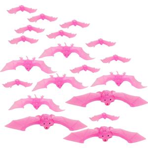 Liliful 50 Pcs 3 Size Halloween Hanging Bats Decorations Creepy Flying Rubber Bats Decor Realistic Figurine for Halloween Indoor Outdoor Party Supplies Prank Toy Haunted Decoration(Pink)