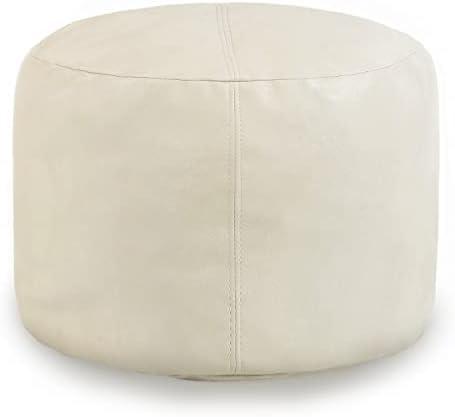 HIGOGOGO Round Stuffed Pouf Ottoman, Pu Leather Poufs with Foam Chunk Filling, Furry and Fluffy Pouf Foot Stool Storage Ottoman, 20 X 15 Floor Poufs Foot Rest for Living Room, Beige