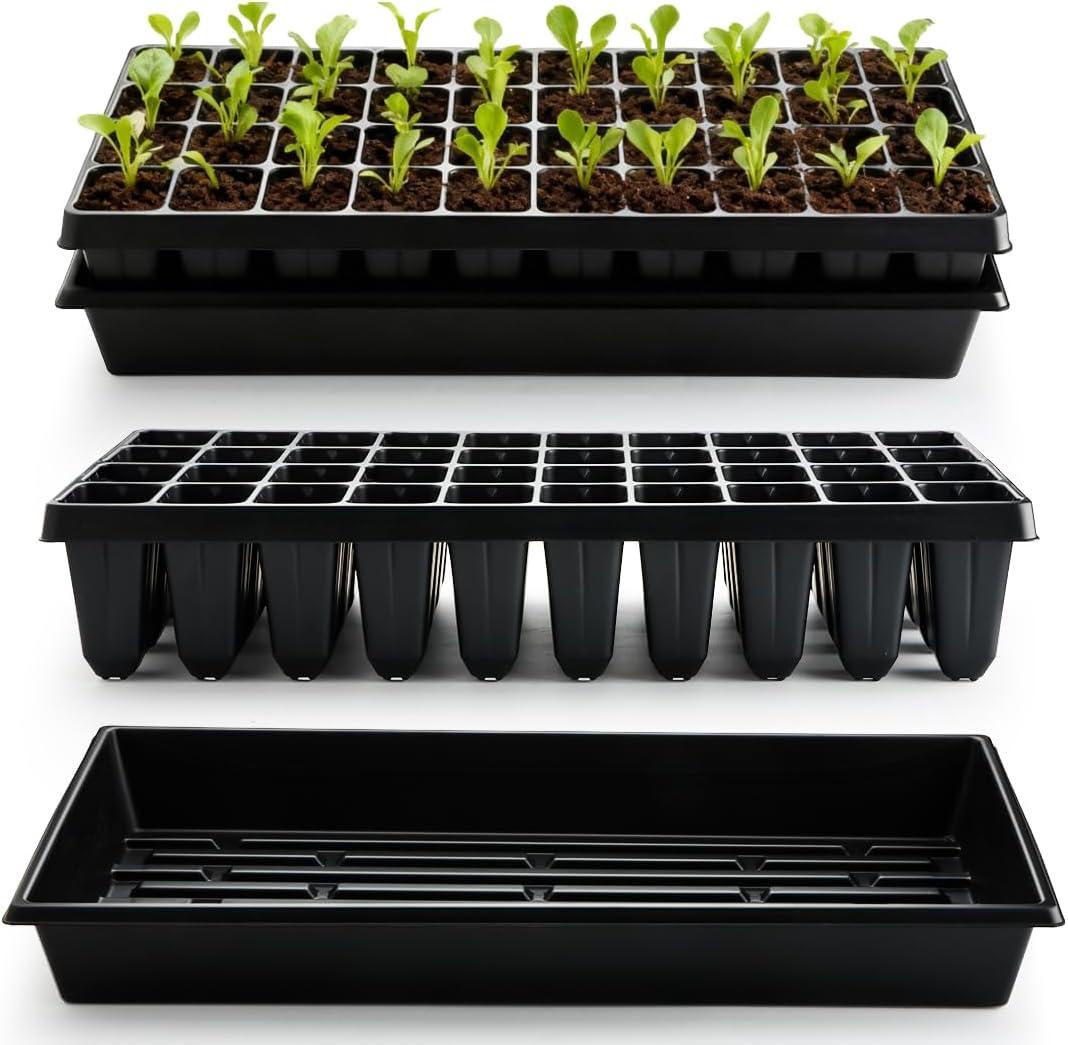 RooTrimmer 10 Pack 1020 Seed Starter Trays and 10 Pcs 40 Cell Plug Trays, Thick Durable Seedling Plastic Nursery Tray for TD542 1020 Tray Germination (10 Sets)
