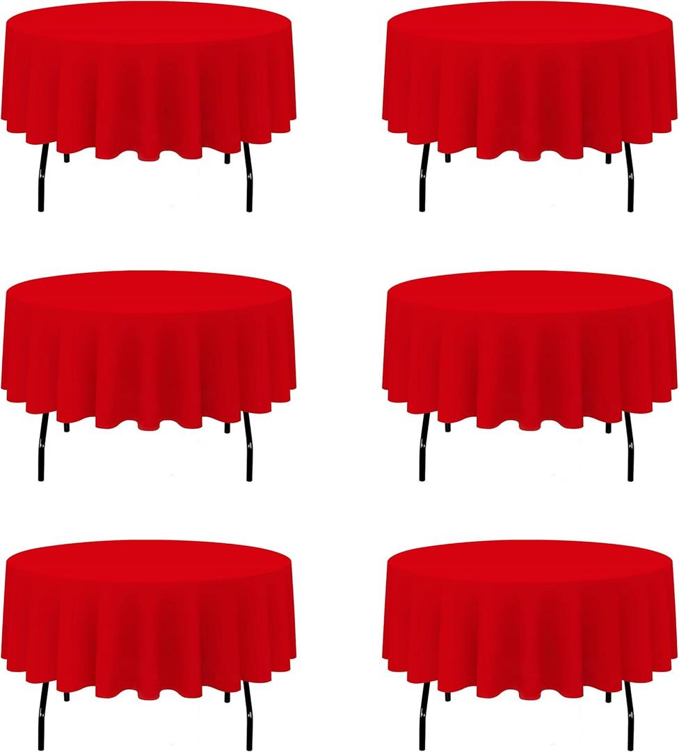 BRILLMAX 6 Pack Red Round Tablecloths 70 Inch for 30-48 Tables - 150 GSM Polyester Fabric, Standard Drop, Water, Stain & Wrinkle Resistant Cloth Cover for Wedding Reception Banquet Dining Party