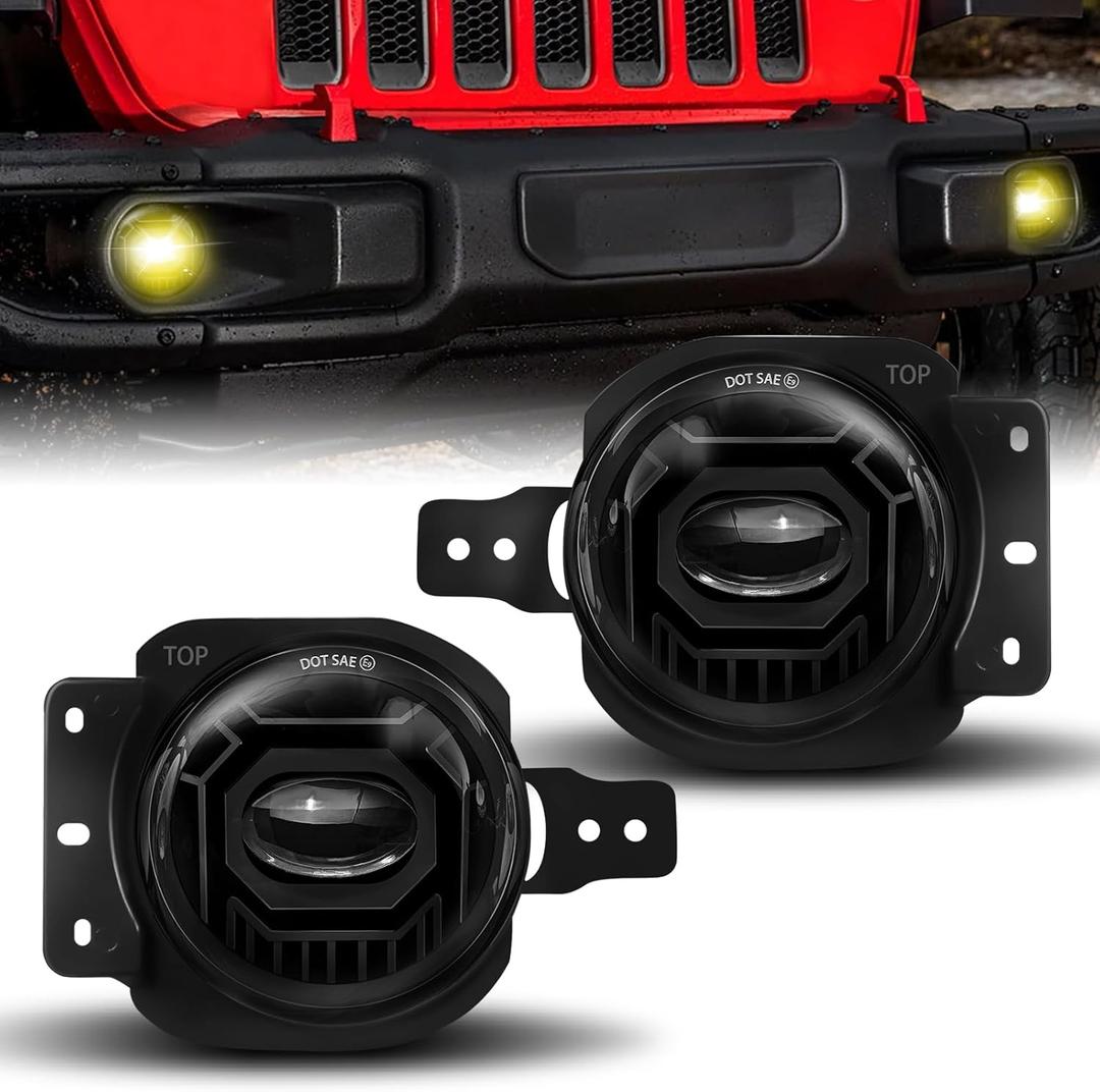 4 Inch Led Fog Lights Round with White & Amber Fog Lamps Fit for 2018-2025 Jeep Wrangler JL JLU Gladiator, DOT Approved Front Bumper Offroad Fog Lamps Accessories Replacement, Plug And Play