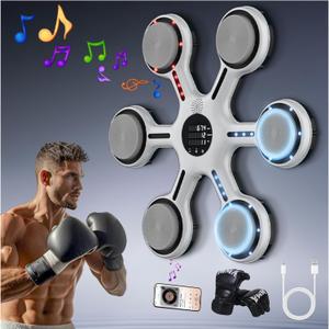 New Intelligent-Professional Music Boxing Machine,Large Size Intelligent Bluetooth Wall-Mounted Boxing Equipment, Boxing mat Exercise Machine, Suitable for Adults and Children (White Gray)
