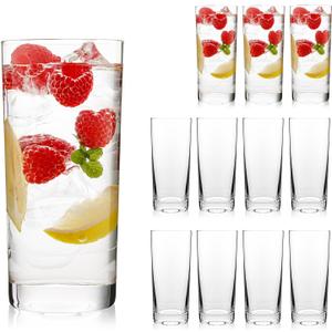 Highball Glasses Set of 12, 16oz Tall Drinking Glasses, Water Glass for Kitchen, Tom Collins Glasses, Mojito Glass Cups, Cocktail Glasses for Bar Glassware