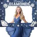 Denim and Diamond Party Decoration Photo Booth, Denim and Diamond Photo Booth Prop Frame Navy Blue Silver Crystal Shoes Modern Luxury Sparkle Shining Decor for Women Bachelorette Birthday Party