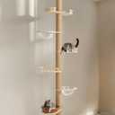 Veehoo Floor to Ceiling Cat Tree Height(106-123 Inch) Adjustable, Sturdy Tall Cat Tree with 4.3" Thickened Scratching Posts, Floor to Ceiling Cat Tower for Indoor Cats