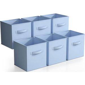 Sorbus Storage Cubes - 11 Inch Foldable Fabric Baskets for Organizing Pantry, Closet, Shelf, Toy Box, Cubby - 6 Collapsible Cloth Cube Storage Bins for Home, Nursery, Playroom, Bedroom (Pastel Blue)