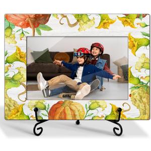 Thanksgiving Pumpkin 4x6 Wooden Photo Frame, Fall Orange Maple Picture Frame with Stand for Fall Gifts Desktop Use, Home Office Desk Decorations, Appreciation Gifts For Dad, Mom, Grandparents-83