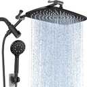 Veken 11.8 Inch High Pressure Rain Shower Head Combo with Extension Arm- Wide Showerhead with 6 Handheld Water Spray - 1.8gpm Adjustable Dual Shower with Anti-Clog Nozzles - Matte Black