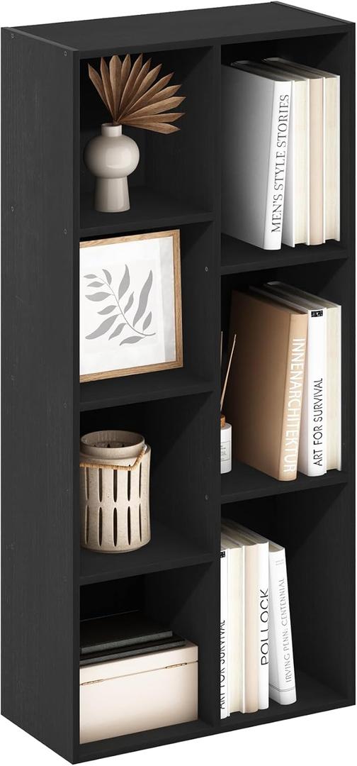 Furinno LUDER Book Shelf, 7-Cube Bookshelf, Bookcase, 9.4 x 19.5 x 41.7, for Living Room, Bedroom, Home Office, Blackwood