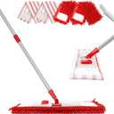 MASTERTOP Microfiber Mop for Floor Cleaning, Flat Dust Mop for Home and Kitchen, Adjustable Stainless Steel Handle with 4 Washable Mop Pads, Hardwood Floor Mop for Wood, Vinyl, 1 Cleaning Scraper (Red Mop)