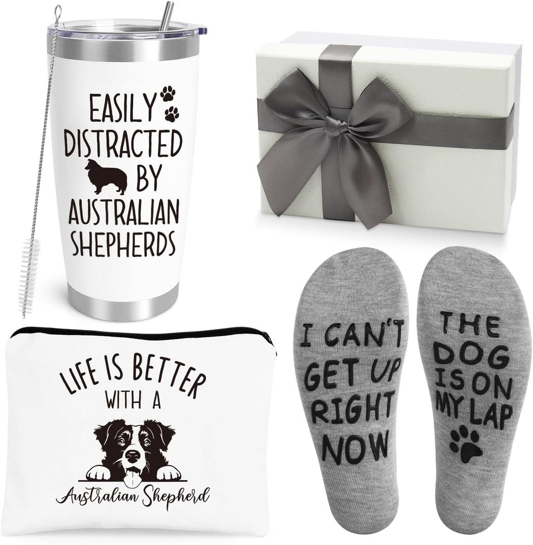2 x Australian Shepherd Gifts for Women,Unique Birthday Gift for Best Friend Sister,Animal Lovers Gifts with 20 OZ Wine Tumble,Dog Mom Gift Who Loves Australian Shepherd,Dog Lover Funny Gag Idea