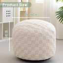 HIGOGOGO Round Stuffed Pouf Ottoman, Plaid Poufs with Foam Chunk Filling, Fluffy and Furry Pouf Foot Stool Storage Ottoman, 26 X 18 Floor Poufs Foot Rest for Living Room, Beige