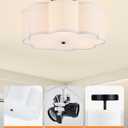 VONLUCE Semi-Flush Mount Ceiling Light, 15.7" Modern 3-Light Ceiling Light Fixture with White Petal-Shaped Shade 3 E26 Sockets for Bedroom Entryway Living Room, Black Finish, ETL Certificated