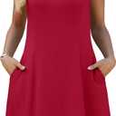WEACZZY Womens Summer Sleeveless Dresses Boat Neck A-Line Casual Elegant Cocktail Dress with Pockets (Red, L)