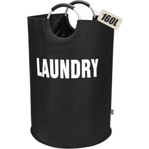 DOKEHOM 160L XX-Large Laundry Basket (7 Colors), Collapsible Laundry Bag, Foldable Laundry Hamper, Folding Washing Bin (Black, XXL)