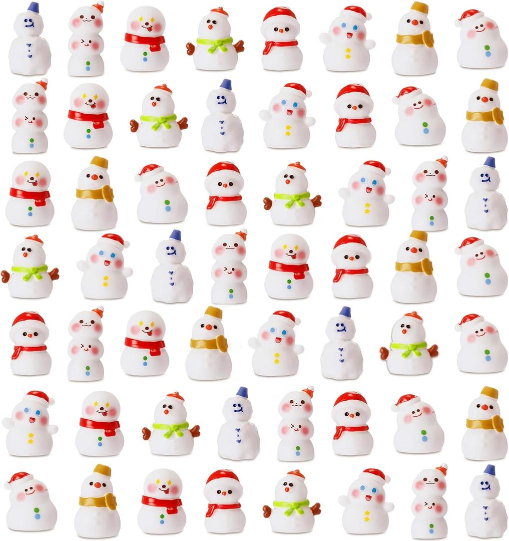 48 Pcs Mini Resin Snowman Figurines Winter Miniature Snowman Decorations with Hats Tiny Cute Micro Landscape Decorations Garden Accessories for Crafts DIY Winter Party