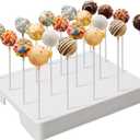 20-Hole Cake Pop Stand with Large Spacing and Taller Height, Easy to Use Upgraded Lollipop Holder & Cake Pop Holder with 100 Sticks, 100 Bags & 100 Ties, Dessert Table Display White