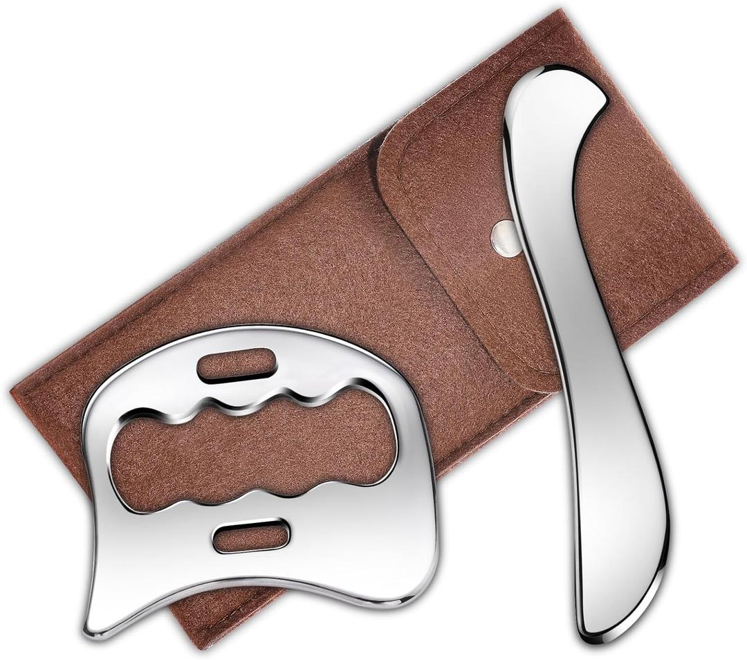 2-in-1 Stainless Steel Gua Sha Muscle Scraper Tool, Myofascial Scraping Tools for Physical Therapy, Lymphatic Drainage Massager, Soft Tissue Massage Tool (S+D)