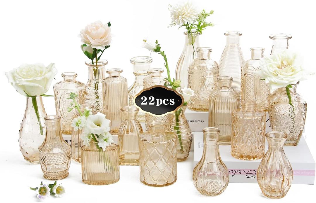 Pack of 22 Bud Vase in Bulk - BEAHOT Gold Flower Vases for Wedding Decorations, Glass Vase for Table Decorations, Small Vase for Home, Mother's Day, Centerpieces, Party, Office (Gold)