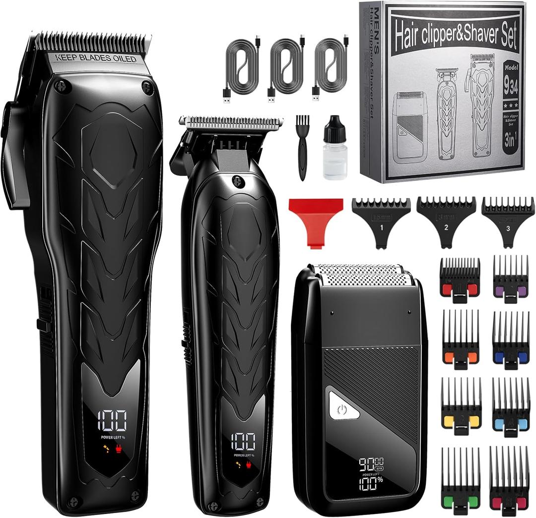 Lanumi Professional 3 in 1 Hair Clipper and Trimmer Set Men Electric Razor Shavers Beard Trimmer Rechargeable Barber Clippers Haircut Kit Gifts for Him,for Barbers (Black)