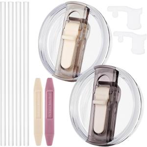 2 Pack Leak Proof Lid for 40oz Stanley H2.0 Quencher, No Spill Lids Replacement 40oz for Stanley ProTour, with Removable Nozzle (Cream+gray)