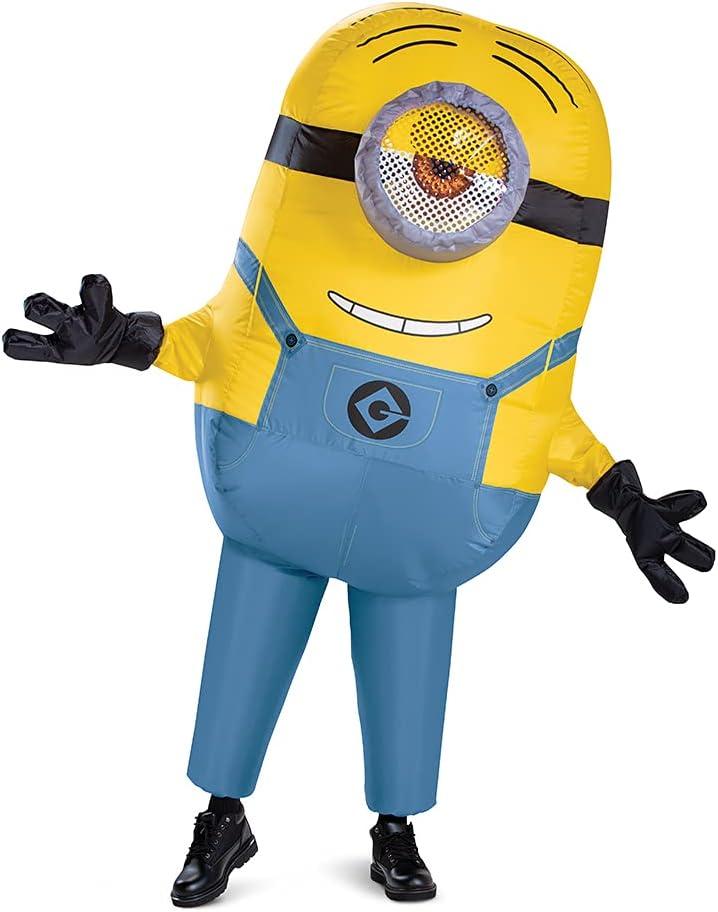 Stuart Minion Inflatable Costume for Men, Official Minions Halloween Costume, Blow Up Jumpsuit with Fan, Adult Size (42-46)