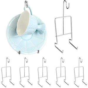 8 Pieces Tea Cup and Saucer Display Stand Holder Metal Cup Saucer Holder Pack Tea Coffee Mug Organizer for Kitchen Plate 6.22 x 2.44 Inches(Silver)