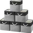 12x12 Storage Cube Bins, 6 Pack Reinforced Bottom Cardboard Foldable Box, Organizer for Closet Shelves, Heavy Home Storage Baskets (Black Gray)